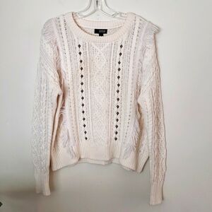 Ana beaded cable knit fringe sweater, boho, preppy, women's size large